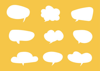 Speech bubbles for text. Chatting symbol, patterns. Message balloons, stickers, social media chat boxes. Doodle style flat forms. Information, idea, speak sign, quote mockups, dialogue minimal frames.