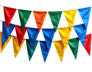Colorful Triangular Party Flags Hanging on String, isolated on transparent background