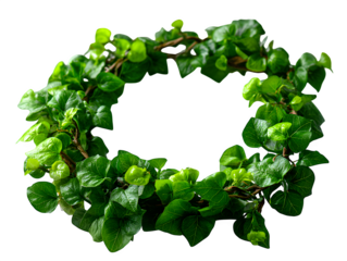 Jungle vine border made from Cayratia trifolia plant, three-leaf grape ivy in curved frame formation on white, isolated to transparent background
