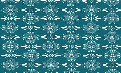 Contemporary Thai fabric patterns that emphasize soft, curved petal patterns on a turquoise background, conveying balance, tranquility, and natural beauty. Suitable for fashion design or home decorati