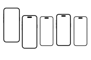 Five smartphone mockups different sizes isolated on transparent background