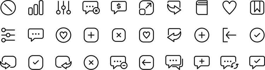Minimalist Chat, Reaction & UI Interface Line Icon Set – Message, Heart, Reply, Status Symbols
