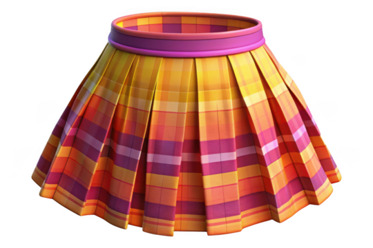 Pleated plaid mini skirt isolated on transparent background
