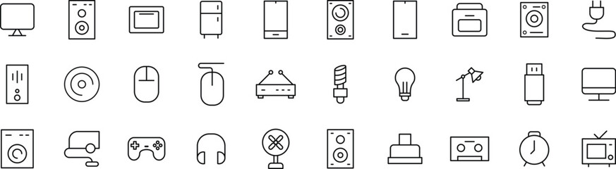 Electronic Devices & Tech Line Icons set – Gadgets, Audio, USB, Smart Tools