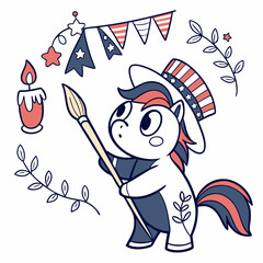 A Surprised Horse with holding a paintbrush in a Memorial Day theme – Honor & Remembrance palette SVG illustration