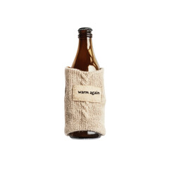 Cozy Knit Bottle Cozy with "Warm Again" Label - Winter Drink Accessory