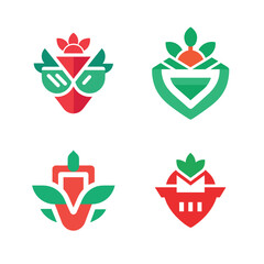 Obraz premium Online Grocery Delivery – Abstract Flat Logo Bundle Solid Color Icons on White