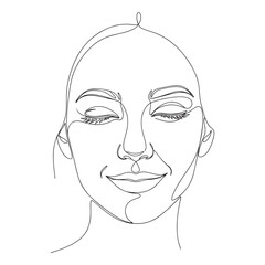 Single Line Drawing Woman Face Closed Eyes Smiling