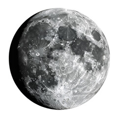Realistic Full Moon with Craters and Texture Against White Background