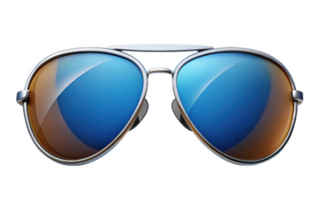 Aviator sunglasses with blue lenses isolated on transparent background
