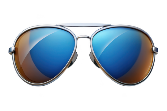 Aviator sunglasses with blue lenses isolated on transparent background