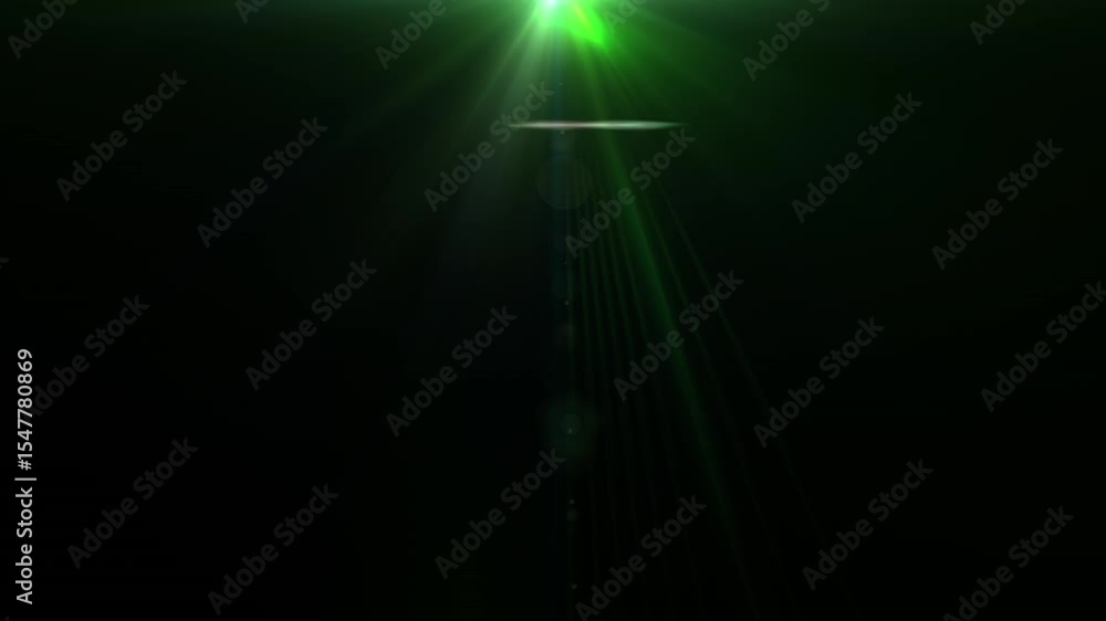 Poster loop glow green optical lens flares shine rays light burst moving from top left to right abstract on