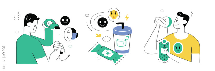 AI Robot  Assistant and Human Collaboration Illustration Set – Chatbot Support, Online Research, Virtual Helpdesk, Machine Learning Concept in Flat Modern Style.