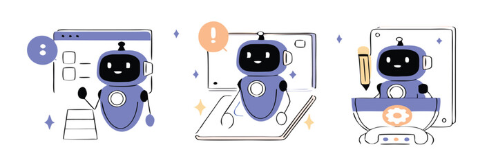 AI Robot  Assistant set in a retro vector illustration with a fun old technology concept. AI technology concept. Character using artificial intelligence assistant tool, chatbot for daily tasks.