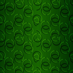 A seamless abstract pattern of green textured spirals swirling across a deep forest background.