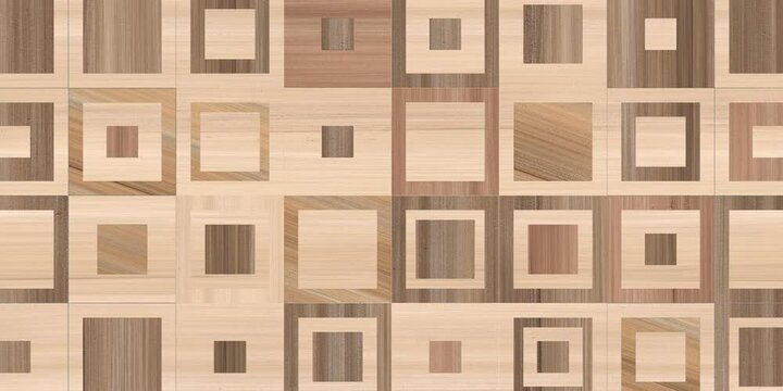 Rustic geometric wood wall tiles with tribal pattern, handcrafted texture, decorative vintage design for modern interior or exterior decor