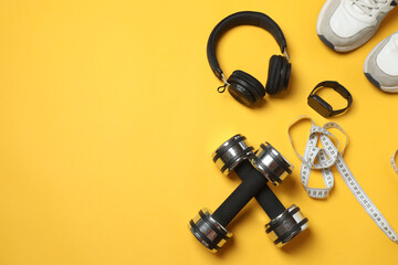 home sports dumbbells, sneakers, ball, mat
