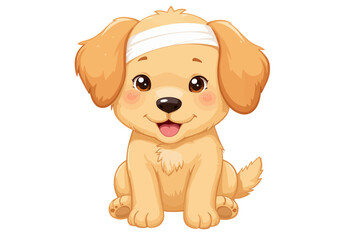 Cute cartoon puppy sitting with a headband and smiling happily  