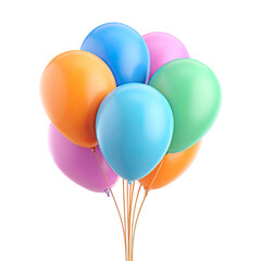 Bunch of colorful balloons for birthday party celebrations on transparent background