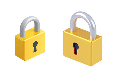 Naklejka premium Set of 2 3D Padlock Icons – Isometric View, Isolated on Transparent Background