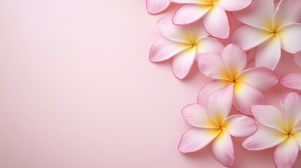 Fototapeta premium Pink Plumeria Flowers on Pink Background, Floral Design, Spa Concept Plumeria, Spa Treatment