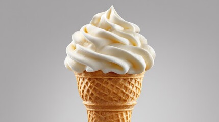 Creamy Vanilla Soft Serve Ice Cream in a Waffle Cone