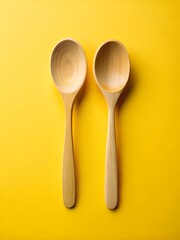 wooden spoon  on yellow background