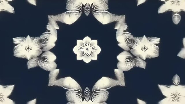 Floral Symmetry Visuals: Flowing Botanical Elements and Kaleidoscopic Transformations