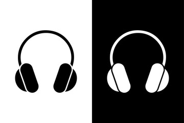 black and white Headphone icon Silhouette vector 