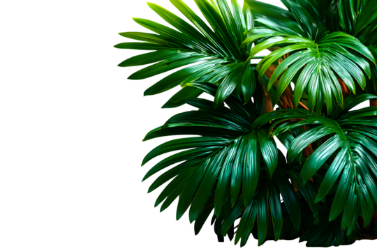 Palm leaves gently overlapping in fan formation, styled with shadow depth on a bright white backdrop, isolated to transparent background