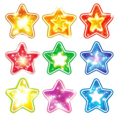 Fototapeta premium Glowing star yellow red orange green blue purple shiny sparkle bright colorful isolated cheerful playful decorative fantasy magic vibrant gradient