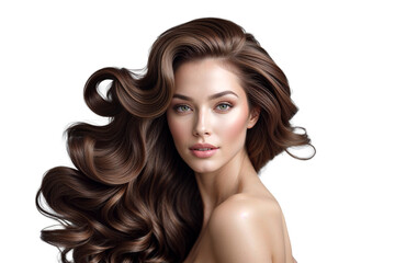 Close-Up of Woman with Glossy Wavy Hair and Soft Expression