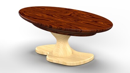 Dark Brown Ellipse Shape Wooden Table. Isolated. White background. 3d render