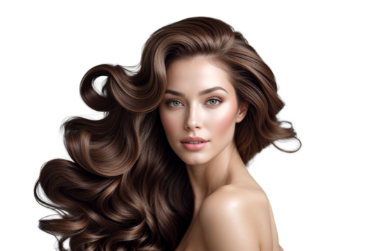 Close-Up of Woman with Glossy Wavy Hair and Soft Expression