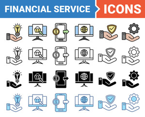 Financial service banner icon set with multiple style collection.