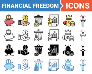 Financial freedom banner icon set with multiple style collection.