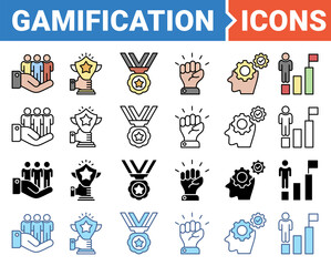 Gamification banner icon set with multiple style collection.