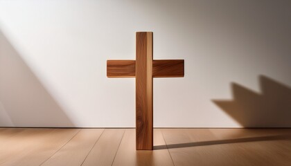 Naklejka premium wooden cross stands against a minimalist backdrop