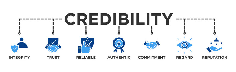 Credibility banner web icon vector illustration concept with icon of integrity, trust, reliable, authentic, commitment, regard, and reputation