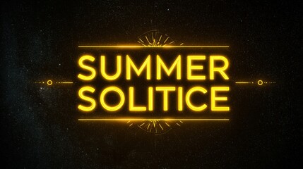Summer solstice glowing neon text on starry sky background