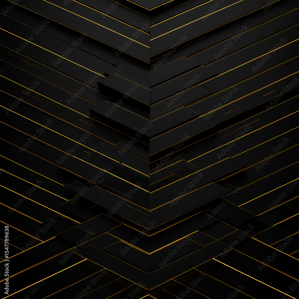 Poster abstract geometric design with black and gold lines. modern technological pattern with intersecting 