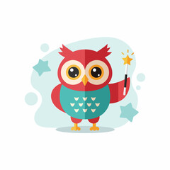 Obraz premium Cartoon Owl Magician with Magic Wand for Kid's Illustration