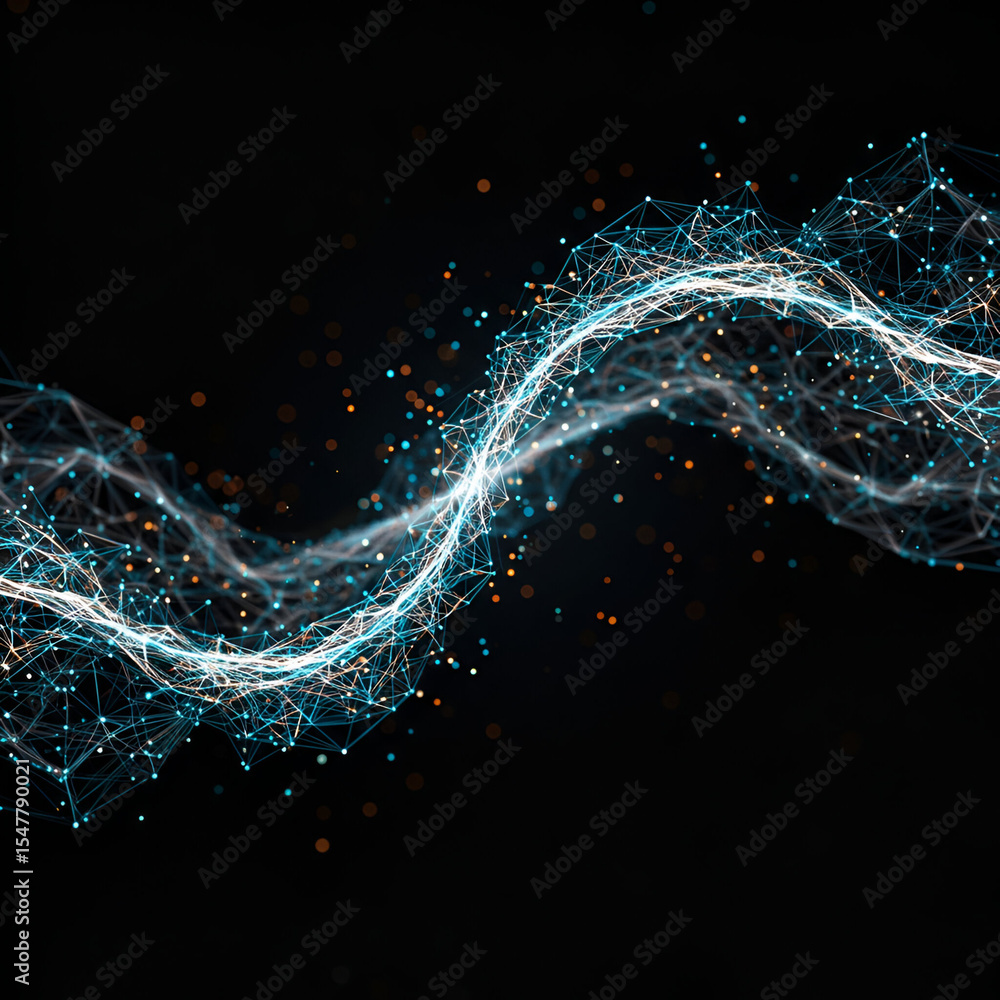 Aufkleber abstract digital network wave with glowing light trails. dynamic display of interconnected data poin
