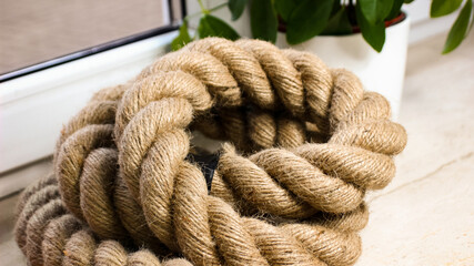 Thick Twisted Coiled Rope with Natural Texture for Construction, Camping, or Survival Use
