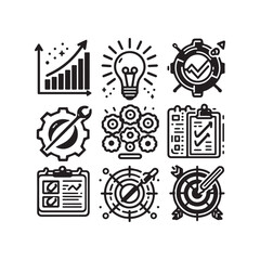 Comprehensive Target Icons Collection Featuring Aim, Goal Setting, Business Success, Accuracy, Purpose Direction, Arrow Hitting Center, Strategic Focus, and Challenge Achievement Symbols in Vector For