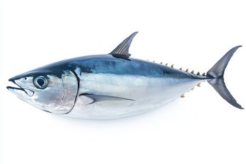 Obraz premium A single tuna fish displayed against a plain white background in full view