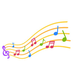 Colorful Music Notes on Wavy Staff – Fun and Creative Vector Illustration