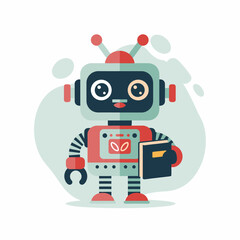Fototapeta premium Cheerful Robot Holding Book Vector Illustration Design for Educational Purposes