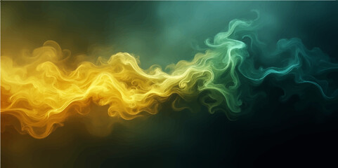 A dark, flaming background with a burning motion design is produced by abstract patterns of yellow, green, blue smoke, and flame.