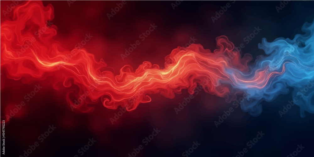 Wall mural abstract red light blue smoke and flame patterns create a dark, fiery background with a burning moti